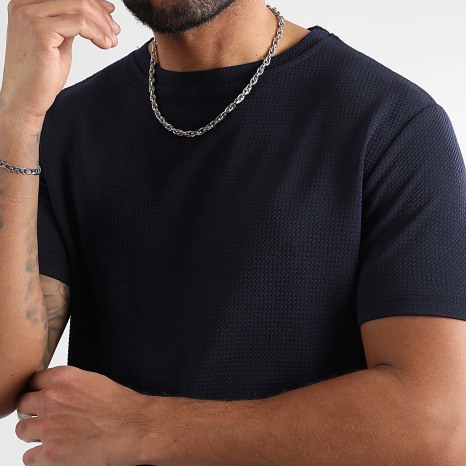 LBO - Ensemble Tee Shirt Oversize Et Short Jogging Texturé Waffle 1758 Bleu Marine