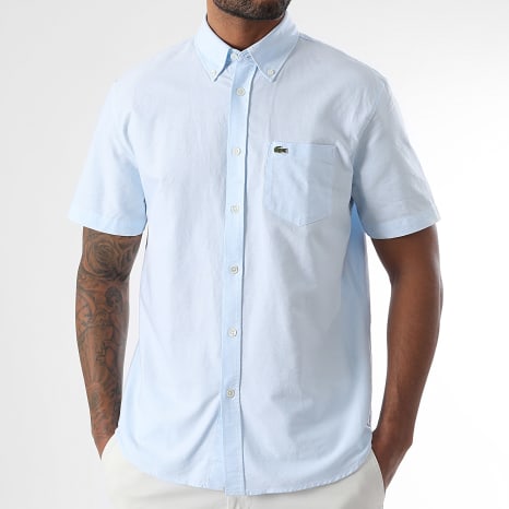 Lacoste - Chemise Manches Courtes Logo Brodé Crocodile Bleu Clair