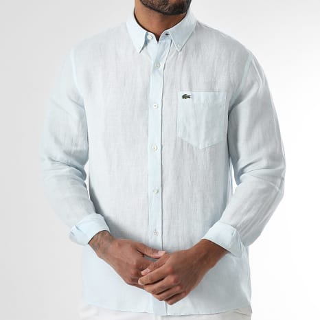 Lacoste - Chemise Manches Longues Logo Brodé Crocodile Bleu Clair