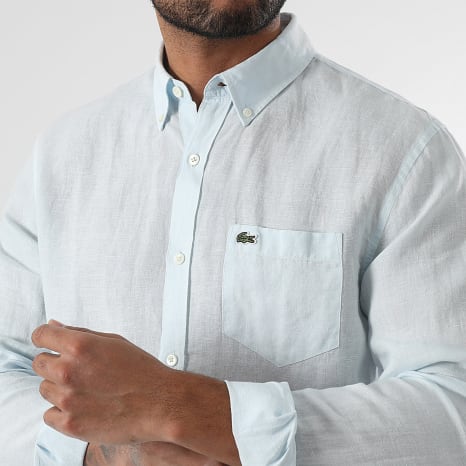 Lacoste - Chemise Manches Longues Logo Brodé Crocodile Bleu Clair
