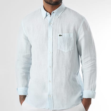 Lacoste - Chemise Manches Longues Logo Brodé Crocodile Bleu Clair