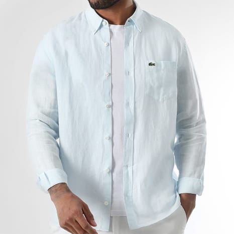 Lacoste - Chemise Manches Longues Logo Brodé Crocodile Bleu Clair