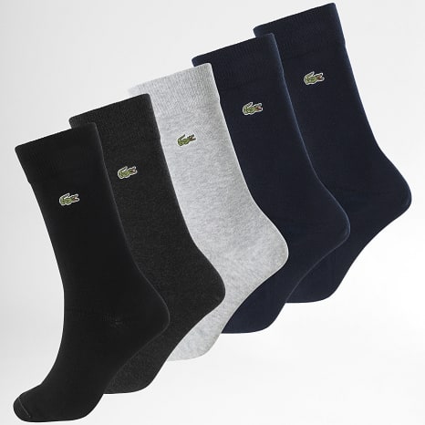 Lacoste - 5 Pares De Calcetines Logo Cocodrilo Bordado Azul Marino Gris Negro