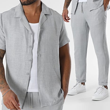 Frilivin - Ensemble Chemise Manches Courtes Et Pantalon Gris Chiné
