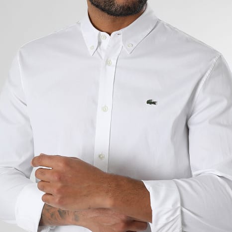 Lacoste - Chemise Manches Longues Logo Brodé Crocodile Blanc
