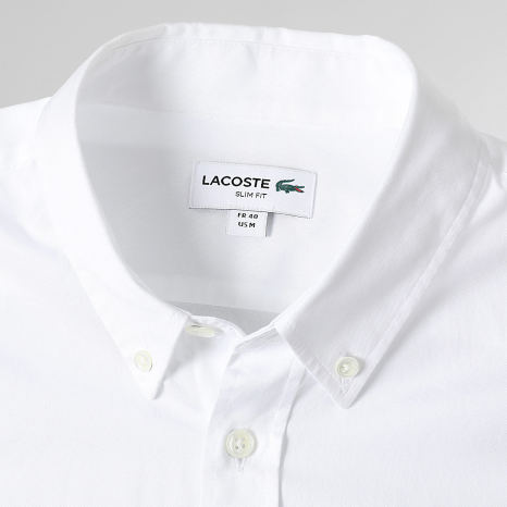 Lacoste - Chemise Manches Longues Logo Brodé Crocodile Blanc