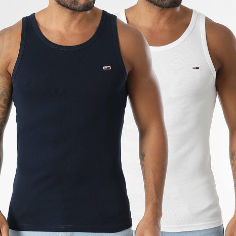 Tommy Jeans - Conjunto de 2 camisolas interiores com nervuras finas 0769 Branco Azul Marinho