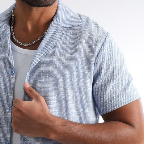 Classic Series - Chemise Manches Courtes Texturé 1848 Bleu Clair