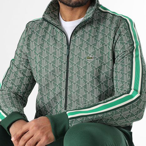 Lacoste - Cocodrilo Logotipo Bordado Cremallera Chaqueta Regular Fit Verde Oscuro Beige