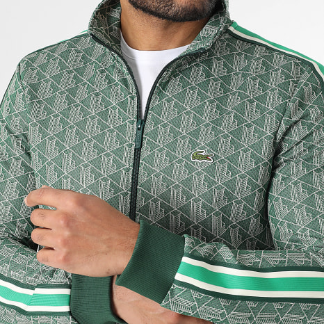 Lacoste - Cocodrilo Logotipo Bordado Cremallera Chaqueta Regular Fit Verde Oscuro Beige