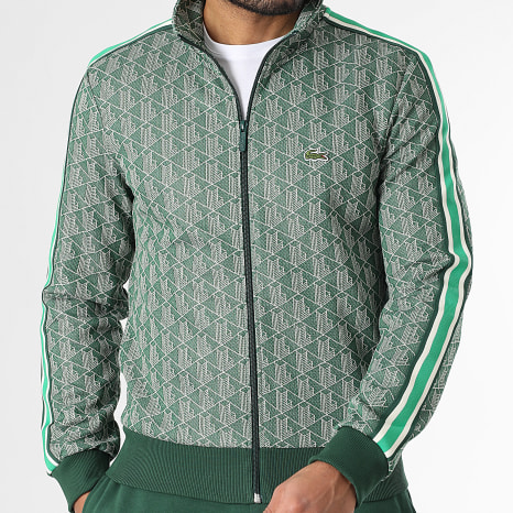 Lacoste - Cocodrilo Logotipo Bordado Cremallera Chaqueta Regular Fit Verde Oscuro Beige