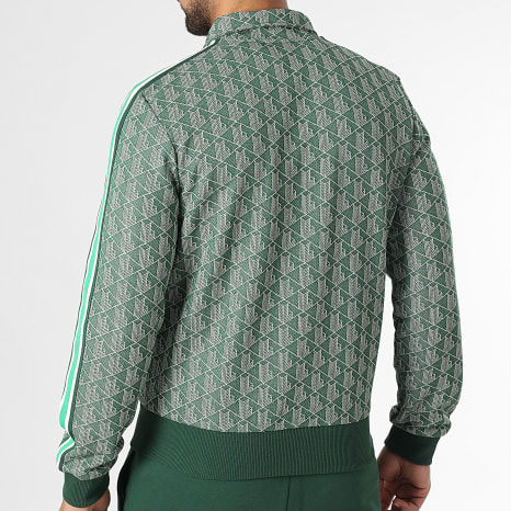 Lacoste - Cocodrilo Logotipo Bordado Cremallera Chaqueta Regular Fit Verde Oscuro Beige