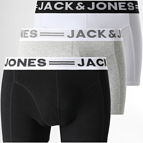 Jack And Jones - Lot De 3 Boxers Sense Blanc Gris Chiné Noir