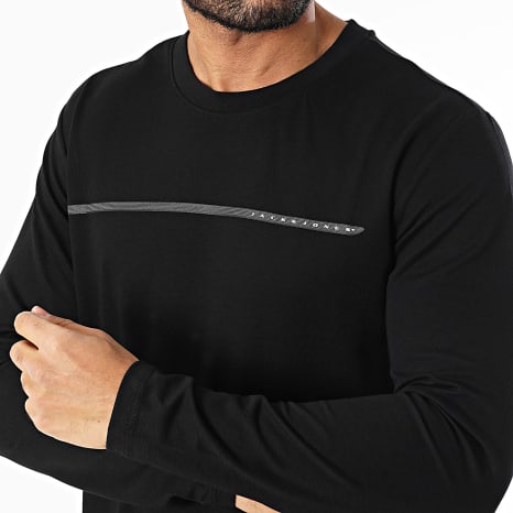 Jack And Jones - Camiseta de Manga Larga Fusion Full Branding Negro