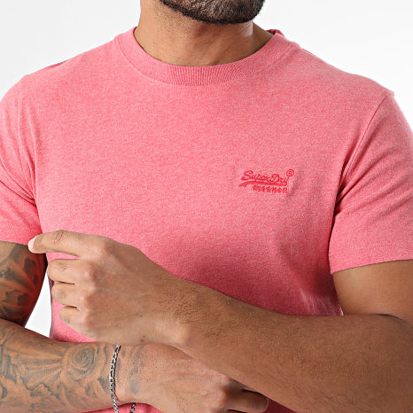 Superdry - Camiseta Essential Logo Embroidery M1011245A Rojo Claro Jaspeado
