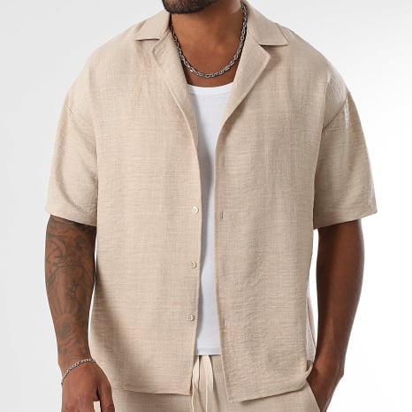 LBO - Tracksuit Short-Sleeve Shirt And Wide Linen-Effect Trouser 1872 Beige