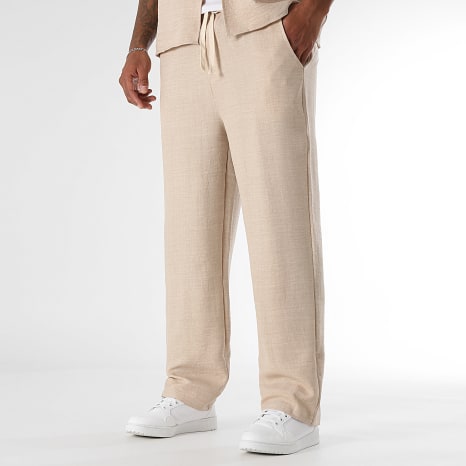 LBO - Tracksuit Short-Sleeve Shirt And Wide Linen-Effect Trouser 1872 Beige