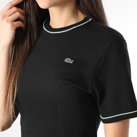 Lacoste - Robe Longue Femme Logo Brodé Crocodile Noir