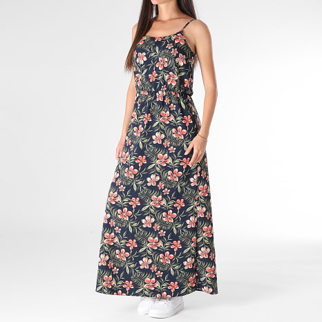 Only - Robe Longue Femme Nova Life Elite Bleu Marine Rose Vert Floral
