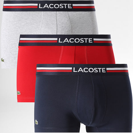 Lacoste - Lot De 3 Boxers Classic Rouge Gris Chiné Bleu Marine