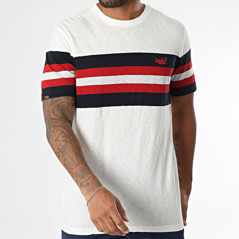 Superdry - Camiseta Essential Stripe M1012209A Blanco Azul Marino Rojo Gris Superdry - Camiseta Essential Stripe M1012209A Blanco Azul Marino Rojo Gris