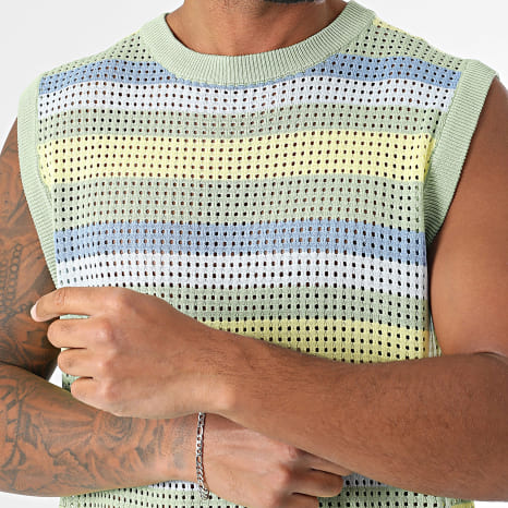 Frilivin - Canotta a righe in rete Verde Giallo Blu