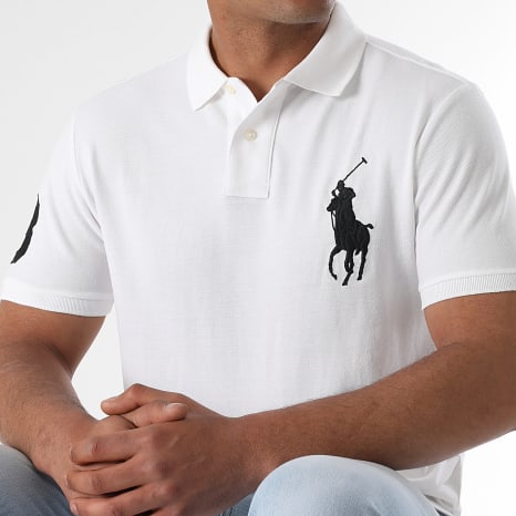 Polo Ralph Lauren - Polo Manches Courtes Custom Slim Fit Big Player Blanc