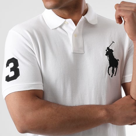 Polo Ralph Lauren - Polo Manches Courtes Custom Slim Fit Big Player Blanc