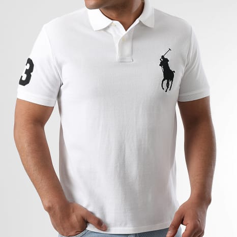 Polo Ralph Lauren - Polo Manches Courtes Custom Slim Fit Big Player Blanc