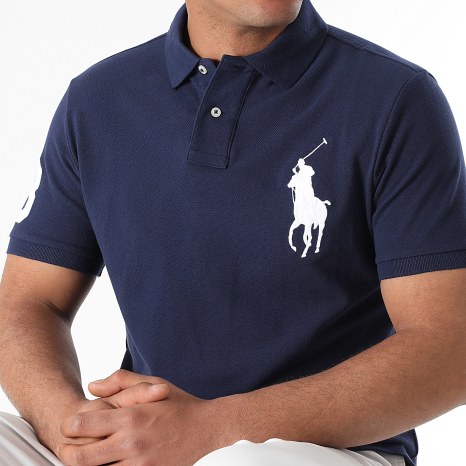Polo Ralph Lauren - Polo Manches Courtes Custom Slim Fit Big Player Bleu Marine