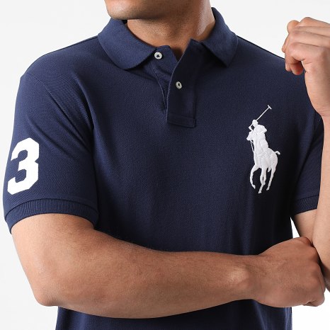 Polo Ralph Lauren - Polo Manches Courtes Custom Slim Fit Big Player Bleu Marine
