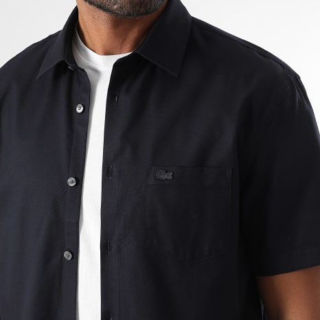 Lacoste - Chemise Manches Courtes Poche Regular Fit Logo Brodé Crocodile Bleu Marine