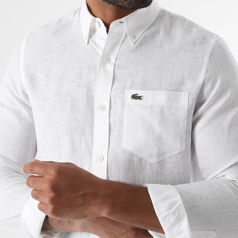 Lacoste - Camisa de Manga Larga Logo Bordado Cocodrilo Blanco