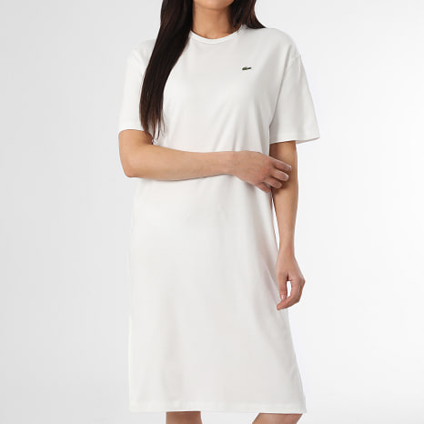 Lacoste - Vestido Mujer Logo Bordado Cocodrilo Blanco