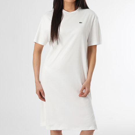 Lacoste - Vestido Mujer Logo Bordado Cocodrilo Blanco