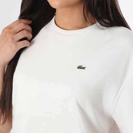 Lacoste - Vestido Mujer Logo Bordado Cocodrilo Blanco