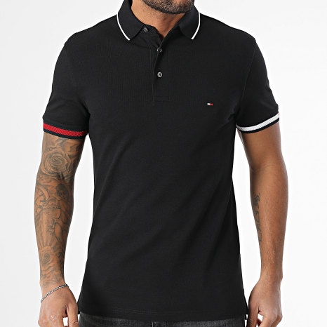 Tommy Hilfiger - Polo Manches Courtes Slim Flag Cuff 8458 Noir