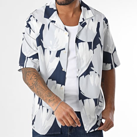 Uniplay - Chemise Manches Courtes 129 Blanc Gris Bleu Marine