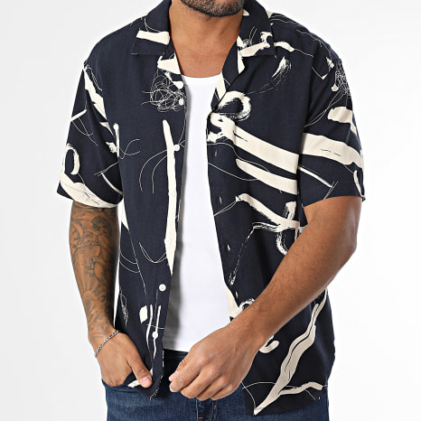 Uniplay - Chemise Manches Courtes 126 Bleu Marine Beige