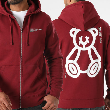 Teddy Yacht Club - Sweat Zippé Capuche Fat Outline Bordeaux Blanc