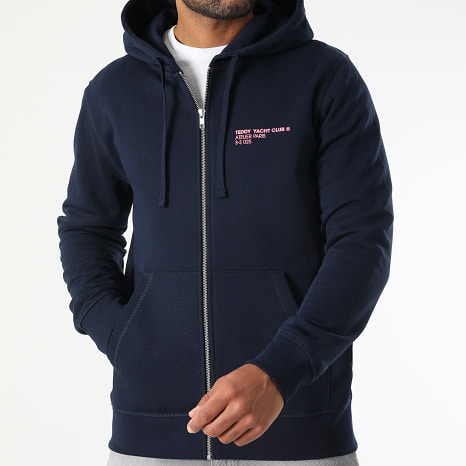 Teddy Yacht Club - Sudadera Con Capucha Cierre Fat Outline Azul Marino Rosa Fluo