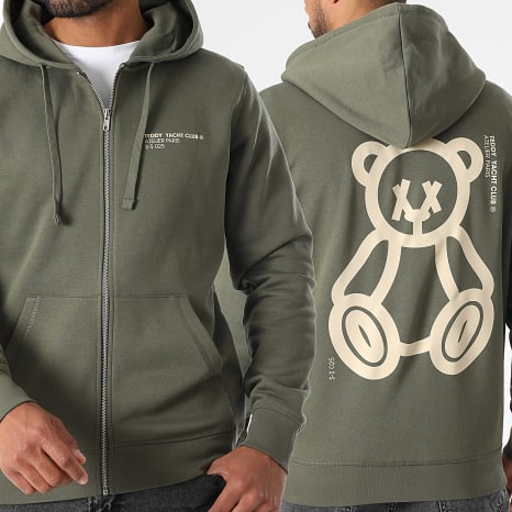 Teddy Yacht Club - Sweat Zippé Capuche Fat Outline Vert Kaki Beige