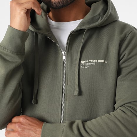 Teddy Yacht Club - Sweat Zippé Capuche Fat Outline Vert Kaki Beige