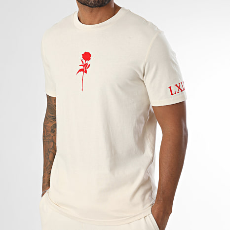 Luxury Lovers - Velvet Pink Beige Red Tee Shirt And Jogging Shorts Set