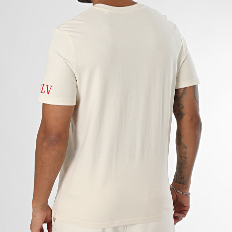 Luxury Lovers - Velvet Pink Beige Red Tee Shirt And Jogging Shorts Set