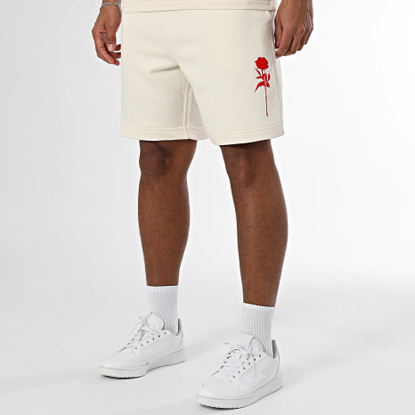 Luxury Lovers - Velvet Pink Beige Red Tee Shirt And Jogging Shorts Set