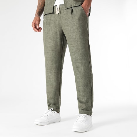 LBO - Ensemble Chemise Manches Courtes Et Pantalon Effet Lin 1552 Vert Kaki