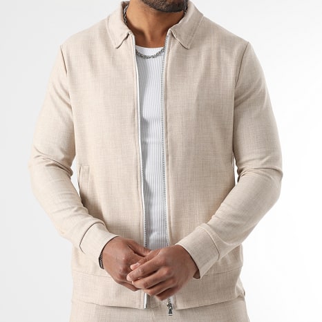 LBO - Conjunto Chaqueta Con Cremallera Y Pantalón Chino Texturado 2036 Beige