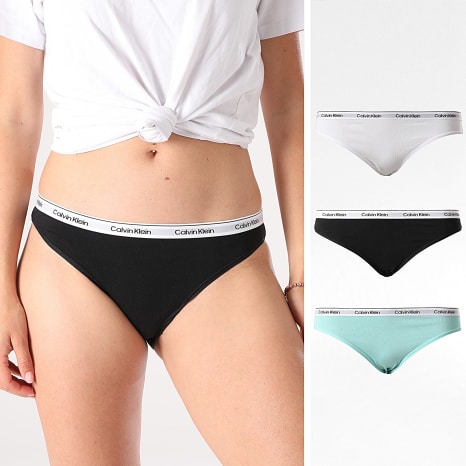 Calvin Klein - Set di 3 mutandine da donna QD5207E Nero Blu Turchese Bianco Calvin Klein - Set di 3 mutandine da donna QD5207E Nero Blu Turchese Bianco