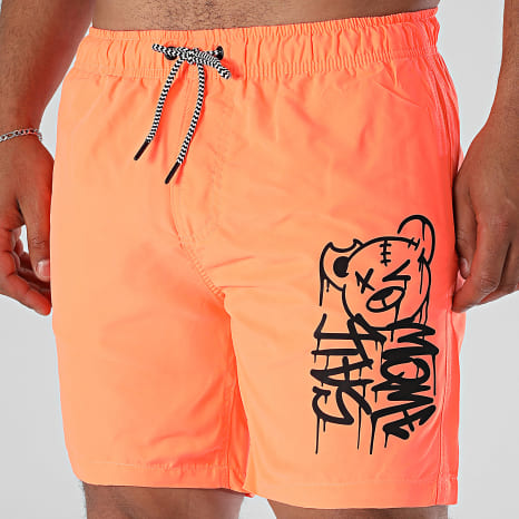 Sale Môme Paris - Short De Bain Nounours Dripping Graffiti Orange Fluo Noir